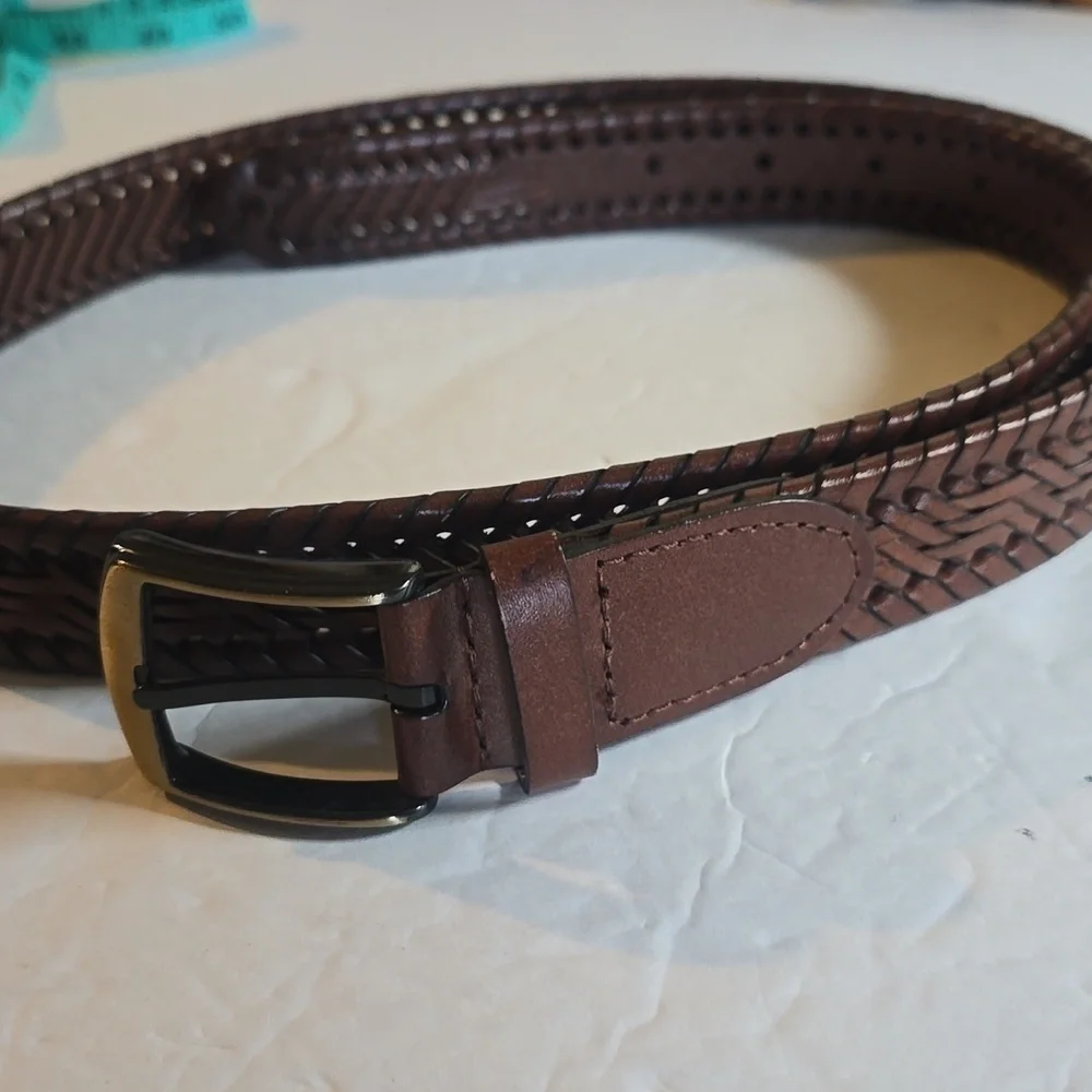 Mens Dark Brown Vintage Woven belt Neutral Minimalist Dress Sz.38